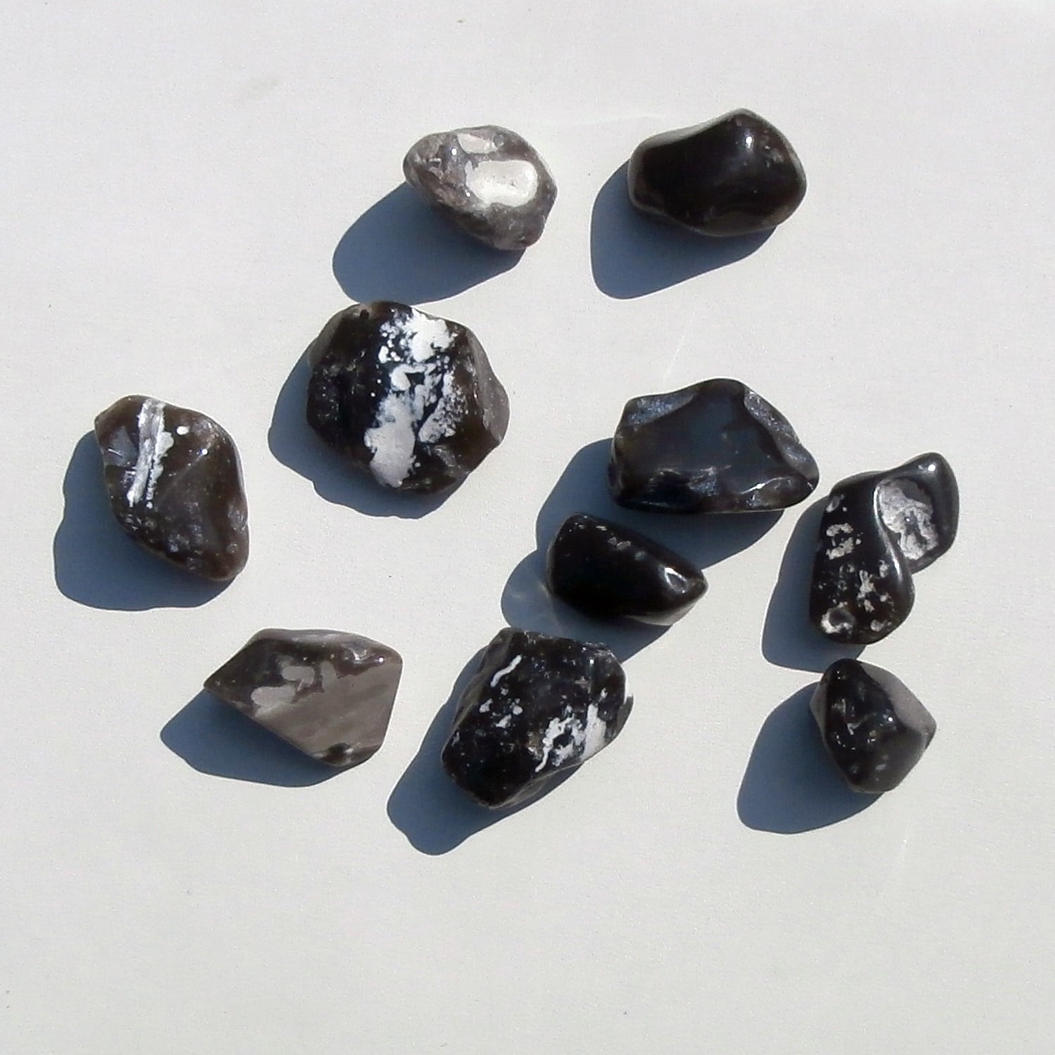 10 polierte Feuersteine in Grautönen von der Ostsee-Insel