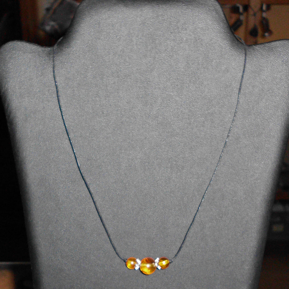 Collier aus Bernstein und Silber, 45 cm, Unikat