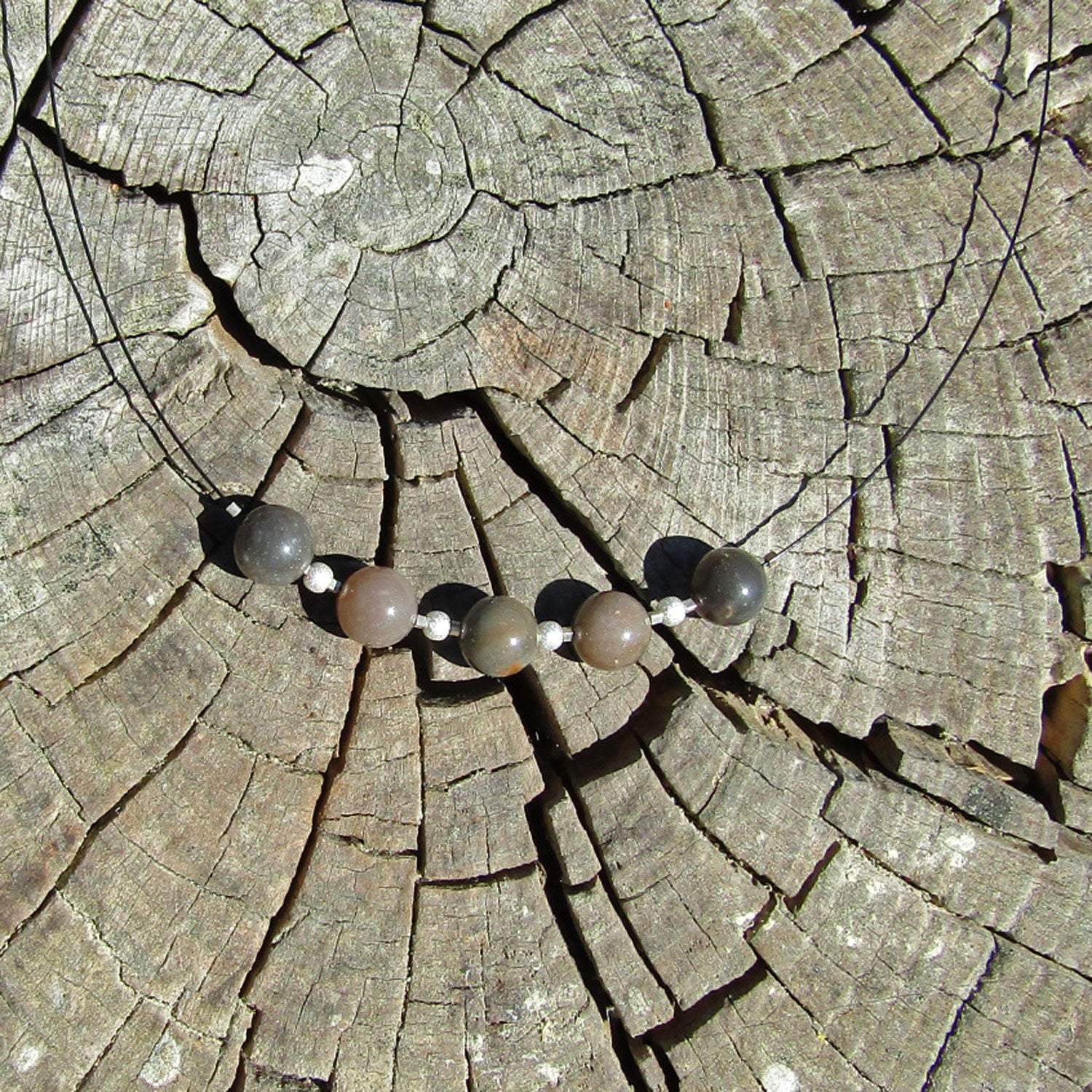 Drahtcollier – Feuerstein & Silberperlen