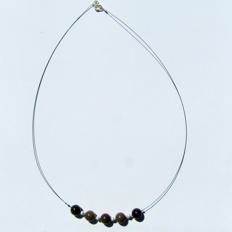 Drahtcollier – Feuerstein & Silberperlen