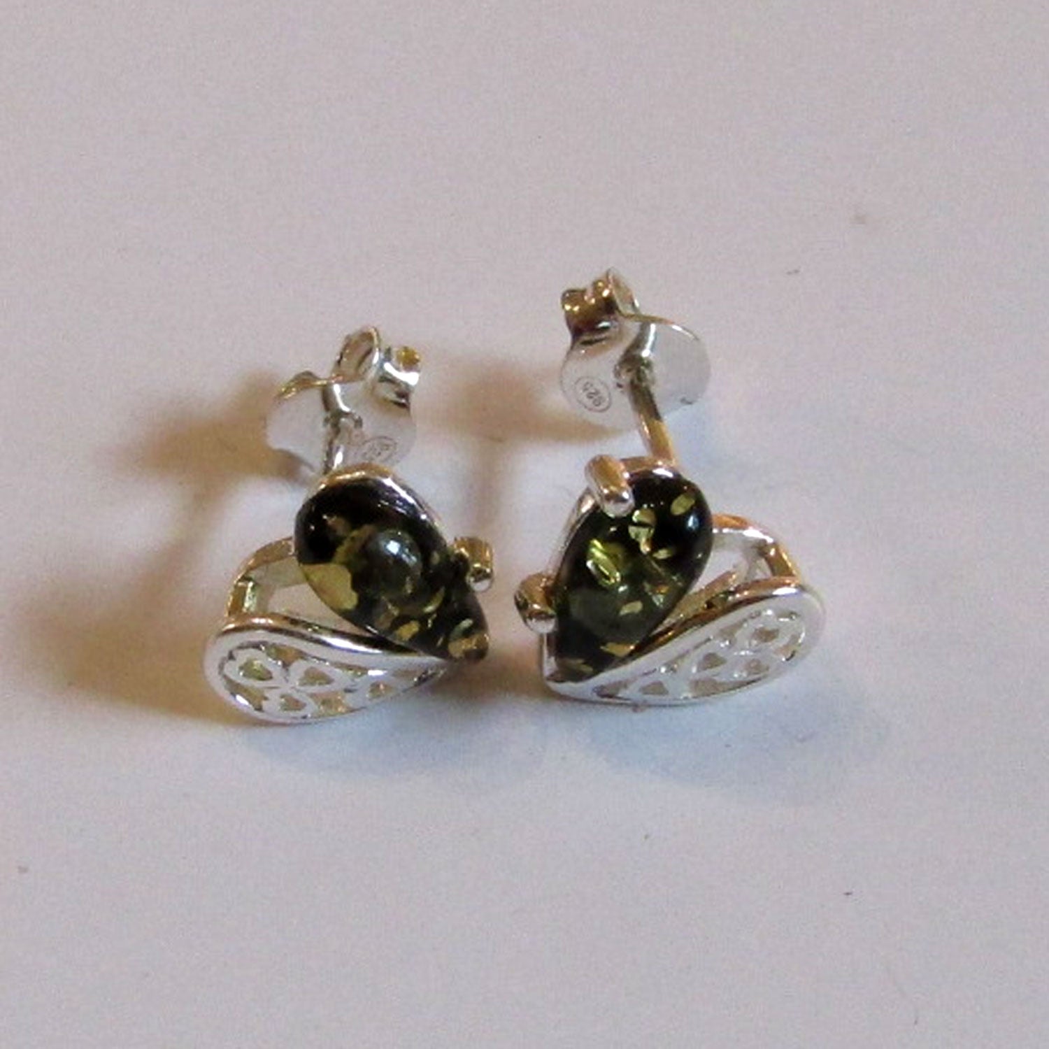 Herz-Ohrstecker Bernstein & Silber