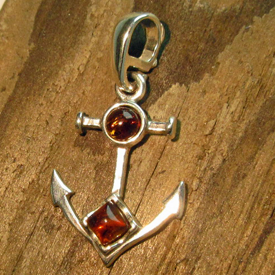 Anker-Anhänger aus Silber mit Bernstein, einzigartig