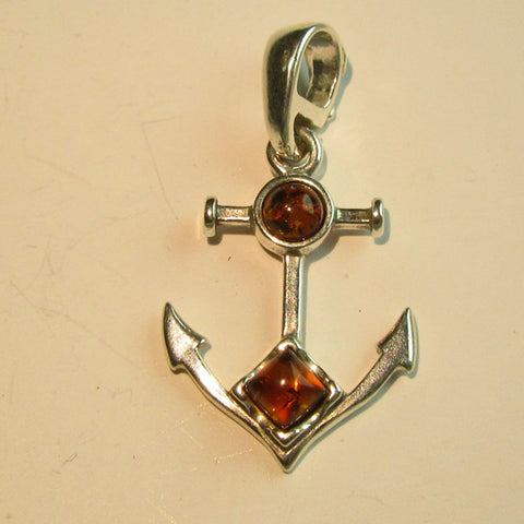 Anker-Anhänger aus Silber mit Bernstein, einzigartig