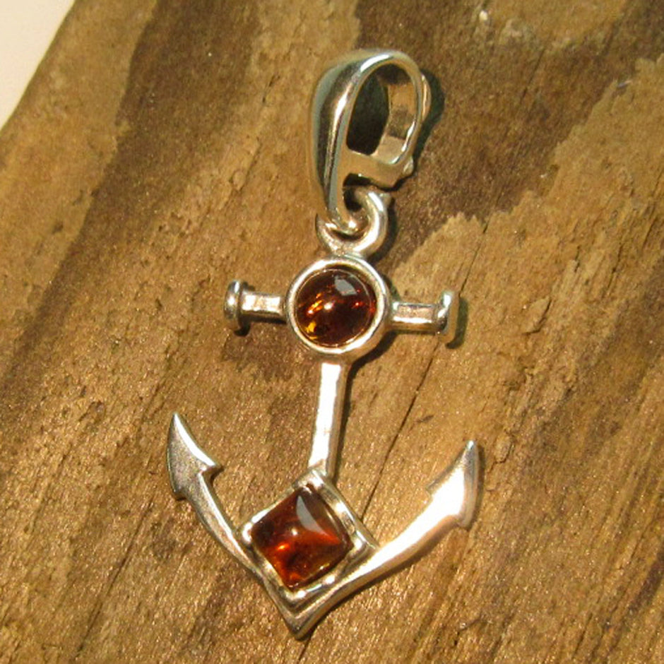 Anker-Anhänger aus Silber mit Bernstein, einzigartig