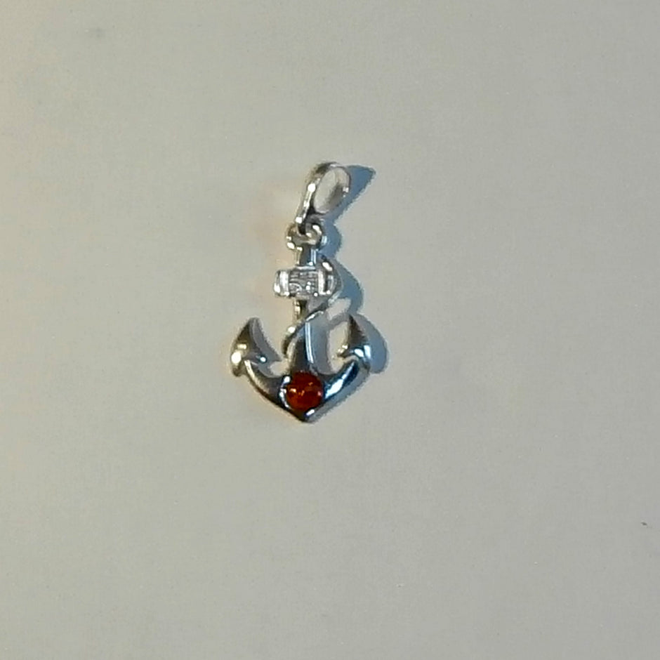 Schöner Anhänger Anker aus Silber mit Bernstein