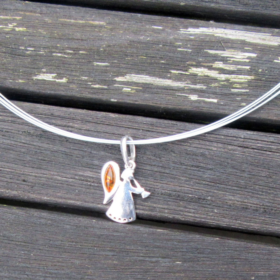 Silberner Engel mit Bernstein – Musikengel Unikat