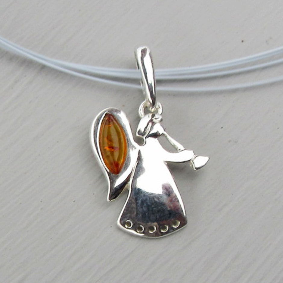 Silberner Engel mit Bernstein – Musikengel Unikat