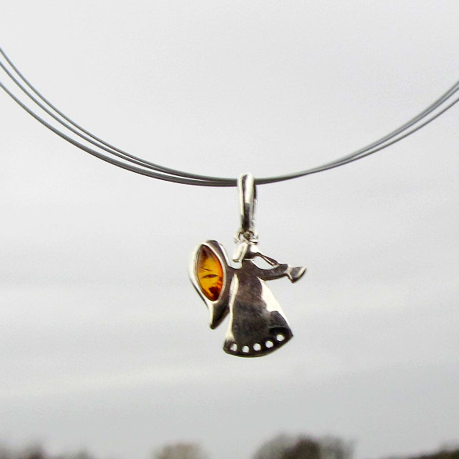 Silberner Engel mit Bernstein – Musikengel Unikat