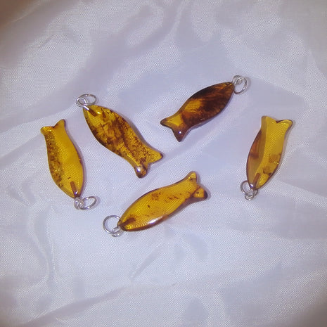 Bernsteinfisch-Anhänger aus 925er Silber, Unikat