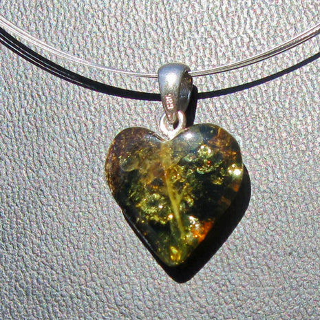 Dunkles Bernsteinherz aus 925 Silber, handgefertigt