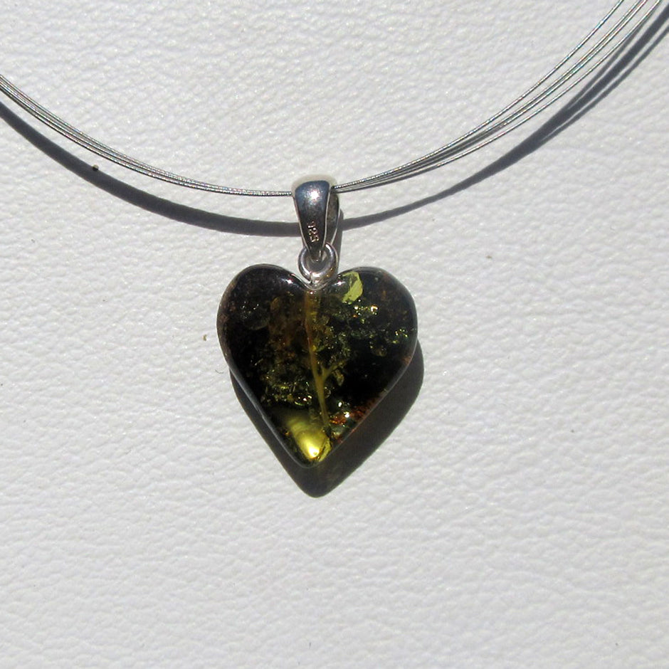 Dunkles Bernsteinherz aus 925 Silber, handgefertigt