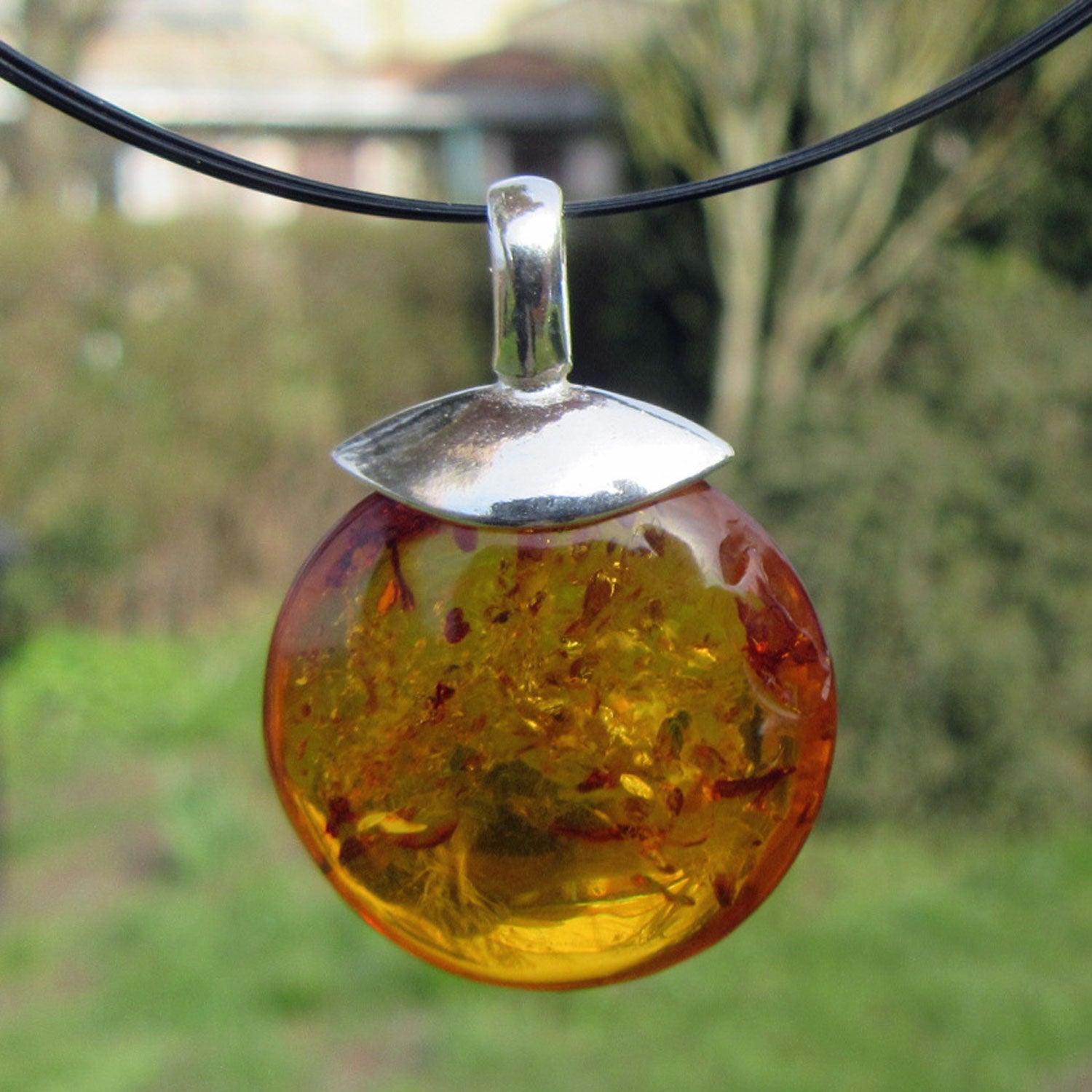 Einzigartige Bernsteinscheibe mit vielen Einschlüssen