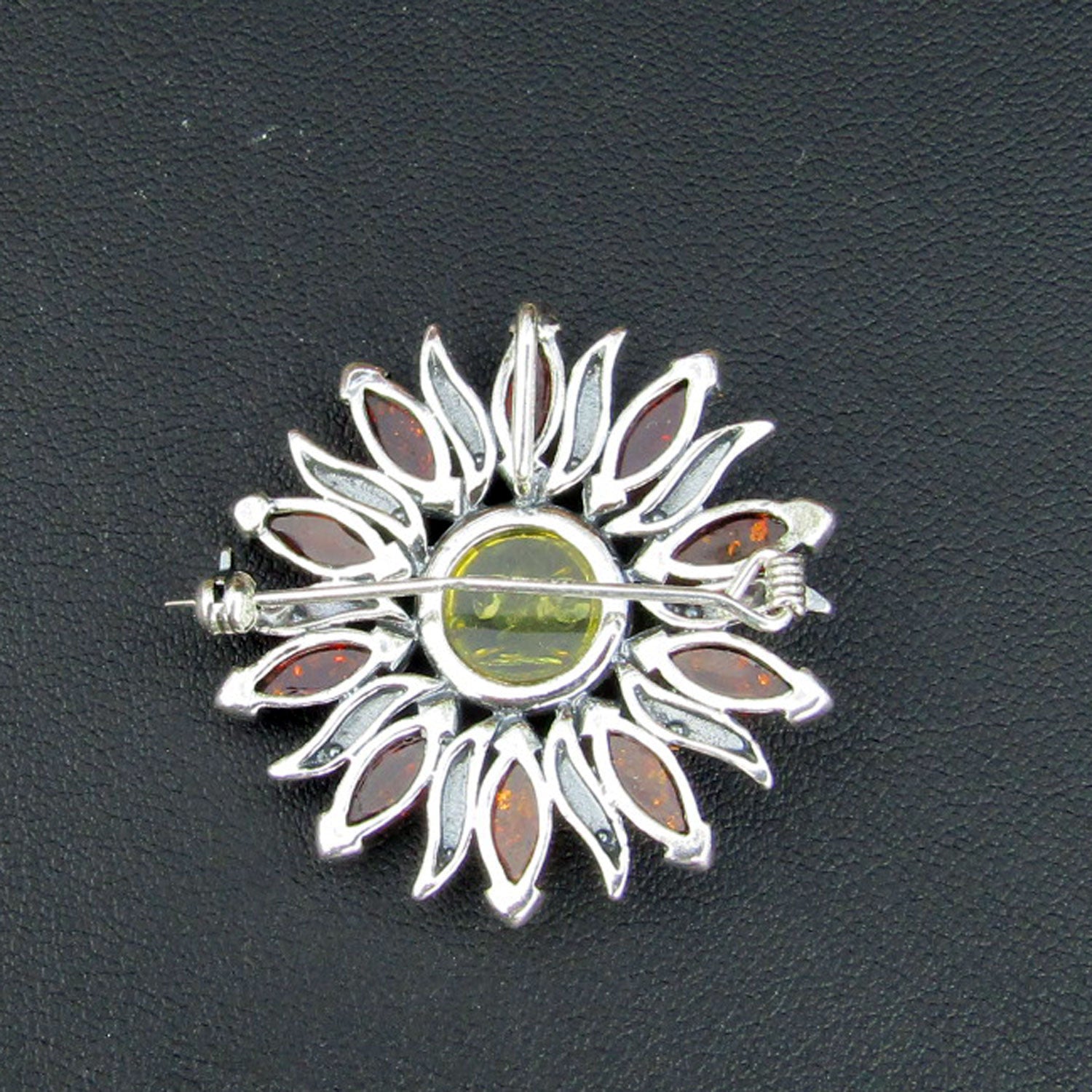 Silberanhänger Sonne mit edlen Bernsteinen, Unikat