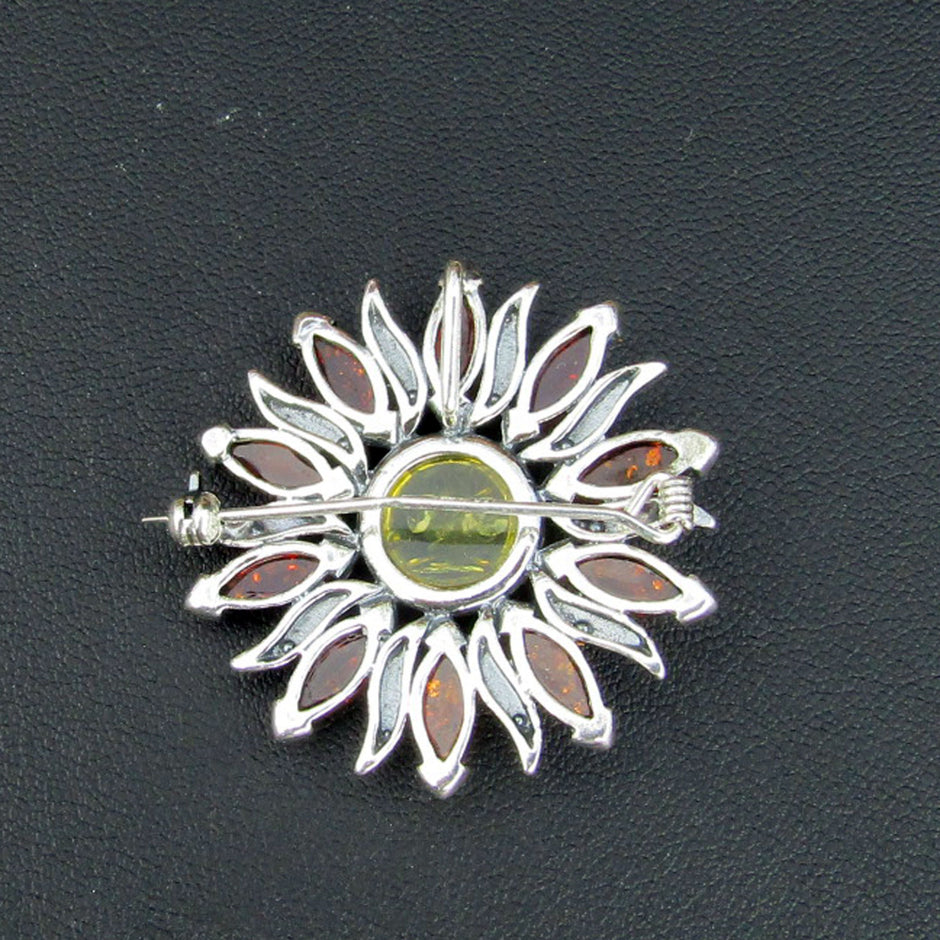 Silberanhänger Sonne mit edlen Bernsteinen, Unikat