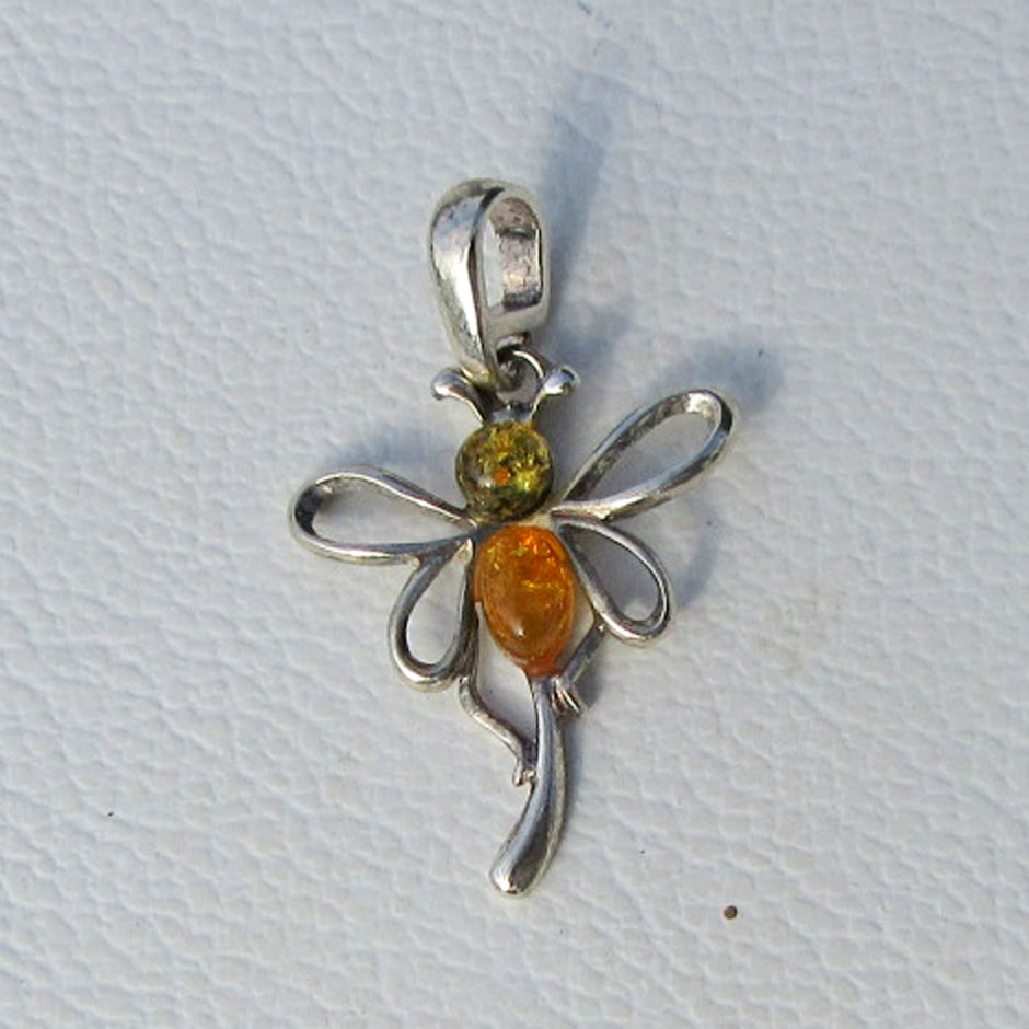 Elfe und Libelle aus Silber mit Bernstein – Einzelstück