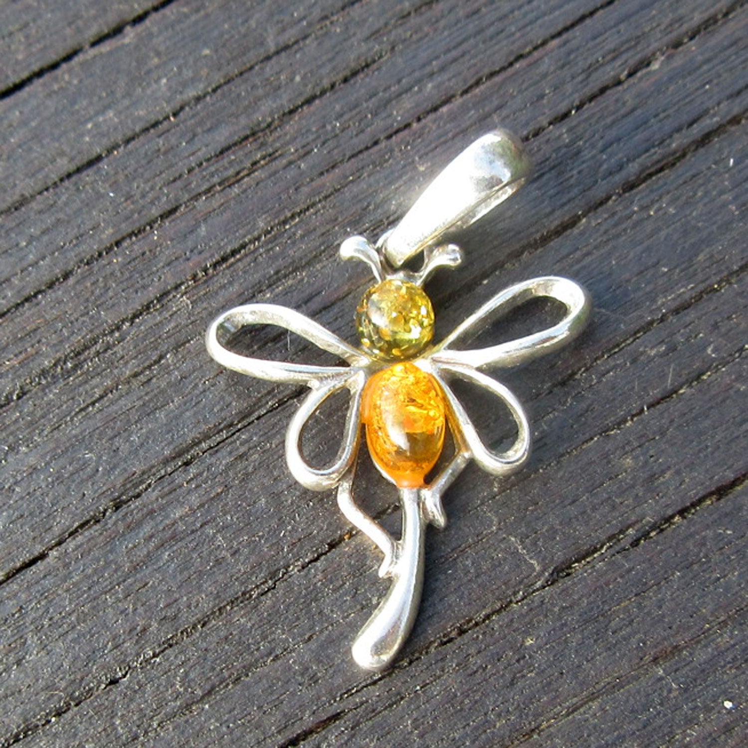 Elfe und Libelle aus Silber mit Bernstein – Einzelstück