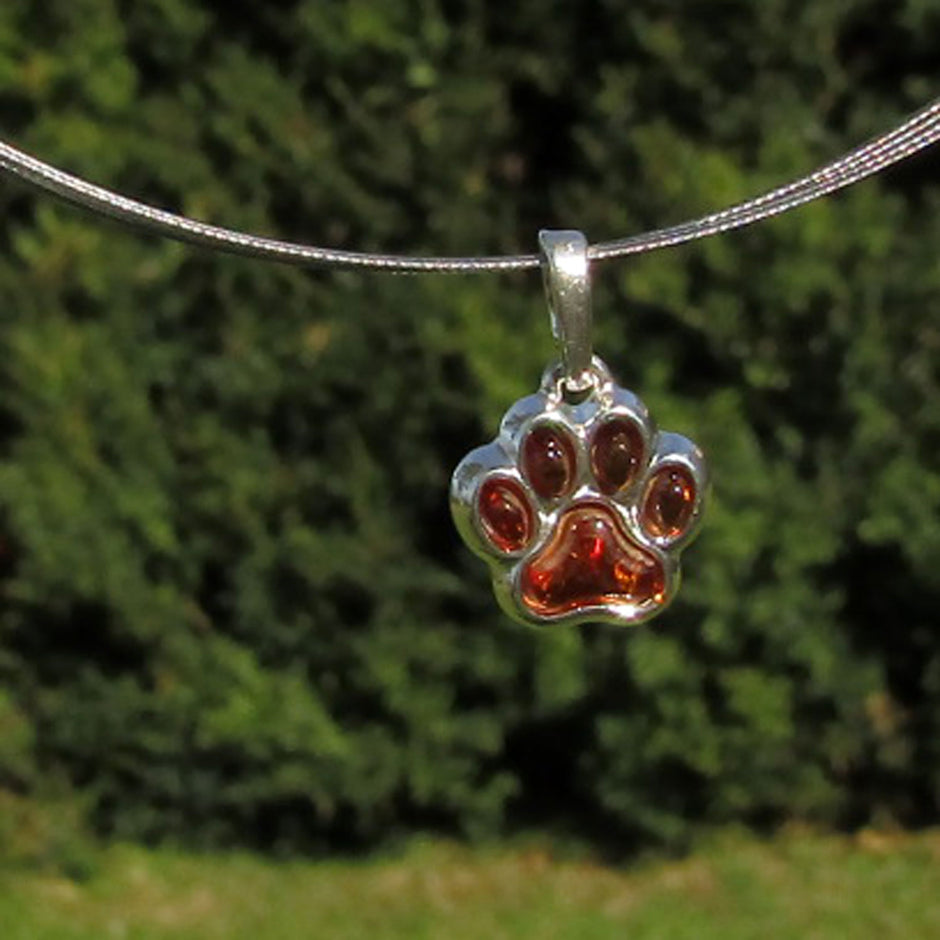 Wunderschöner Anhänger ausSilber und Bernstein als Hundepfote / Katzenpfote