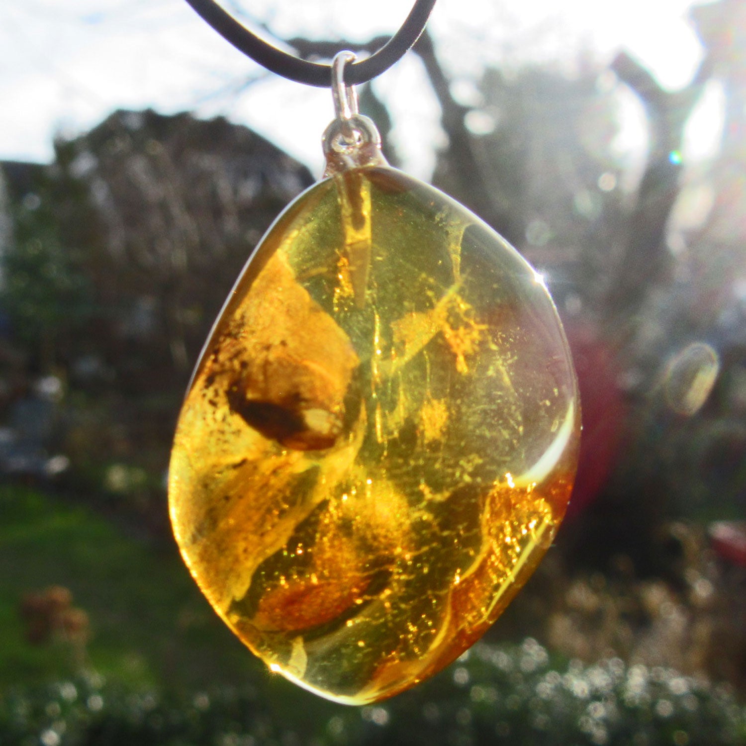 Bernsteinanhänger mit Fliegen-Inkluse, einzigartig und maritim