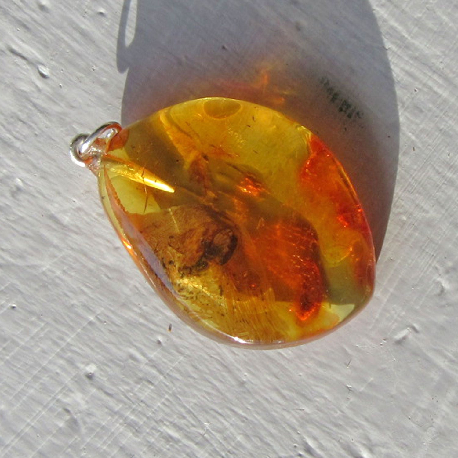 Bernsteinanhänger mit Fliegen-Inkluse, einzigartig und maritim