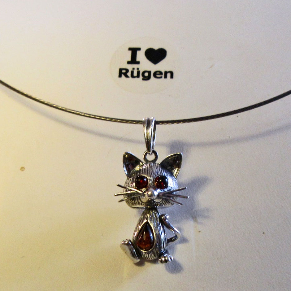 Silberanhänger Maus mit Bernstein, ein Unikat von Rügen