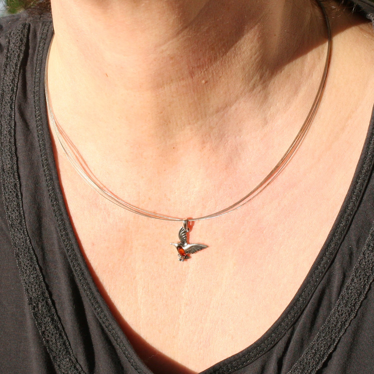 Silberanhänger Möwe mit Bernstein, Unikat von Rügen