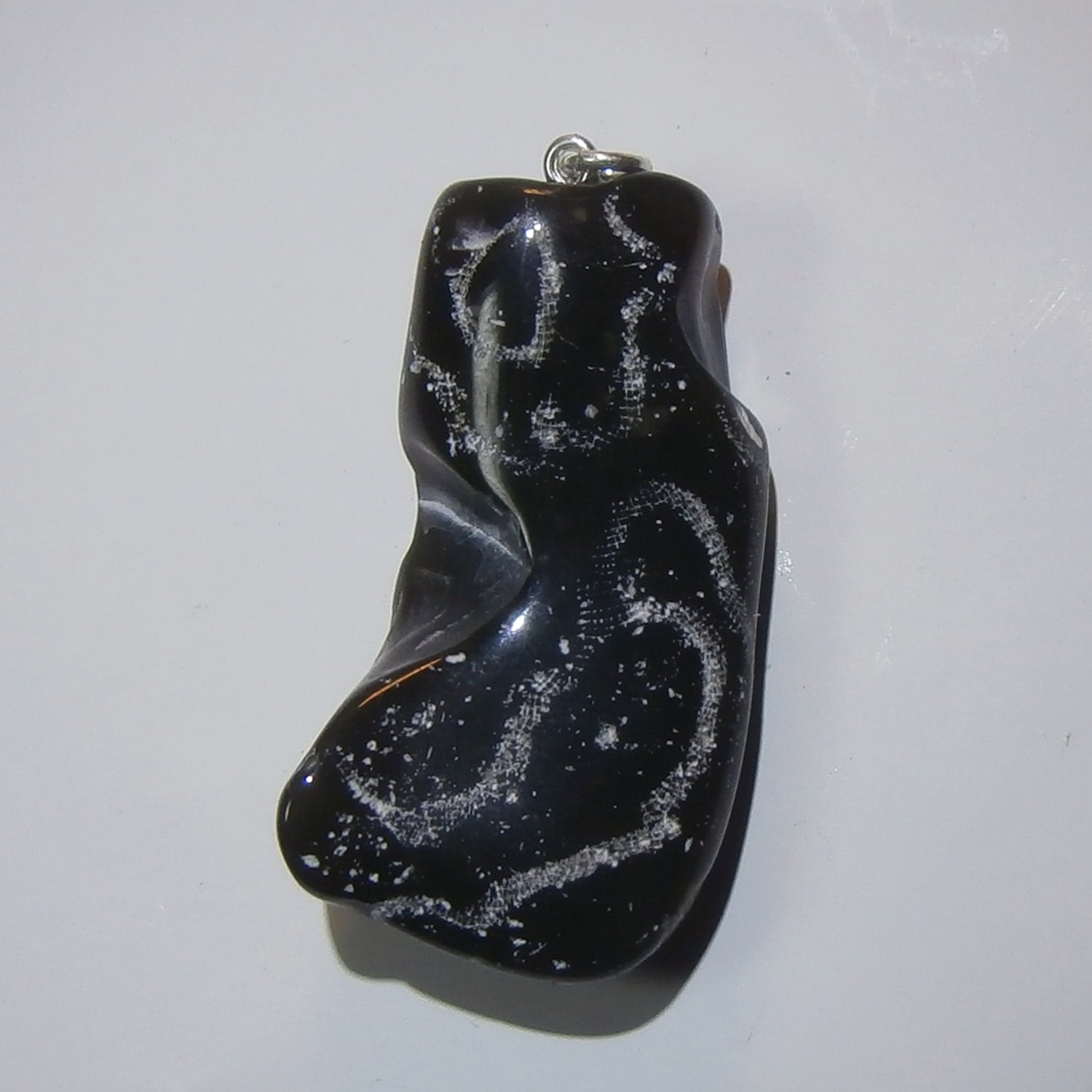 Fossil-Anhänger Moostierchen auf Feuerstein mit Silberöse