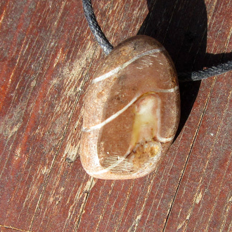 Rötlicher Orthoceras Geradhorn am Baumwollband, Unikat