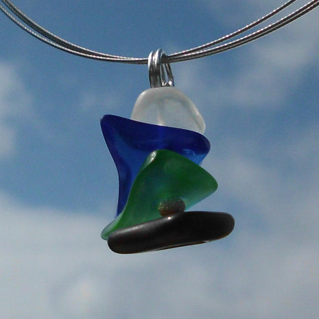 Seeglas-Anhänger mit diamantierten Silberperlen, Unikat