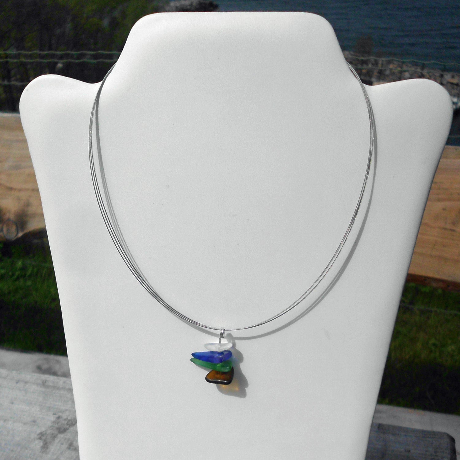 Seeglas-Anhänger mit diamantierten Silberperlen, Unikat