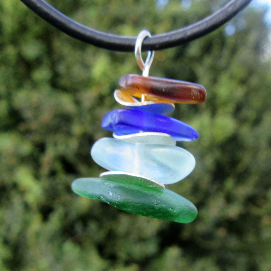 Anhänger aus Seeglas und gebürstetem Silber, Einzelstück