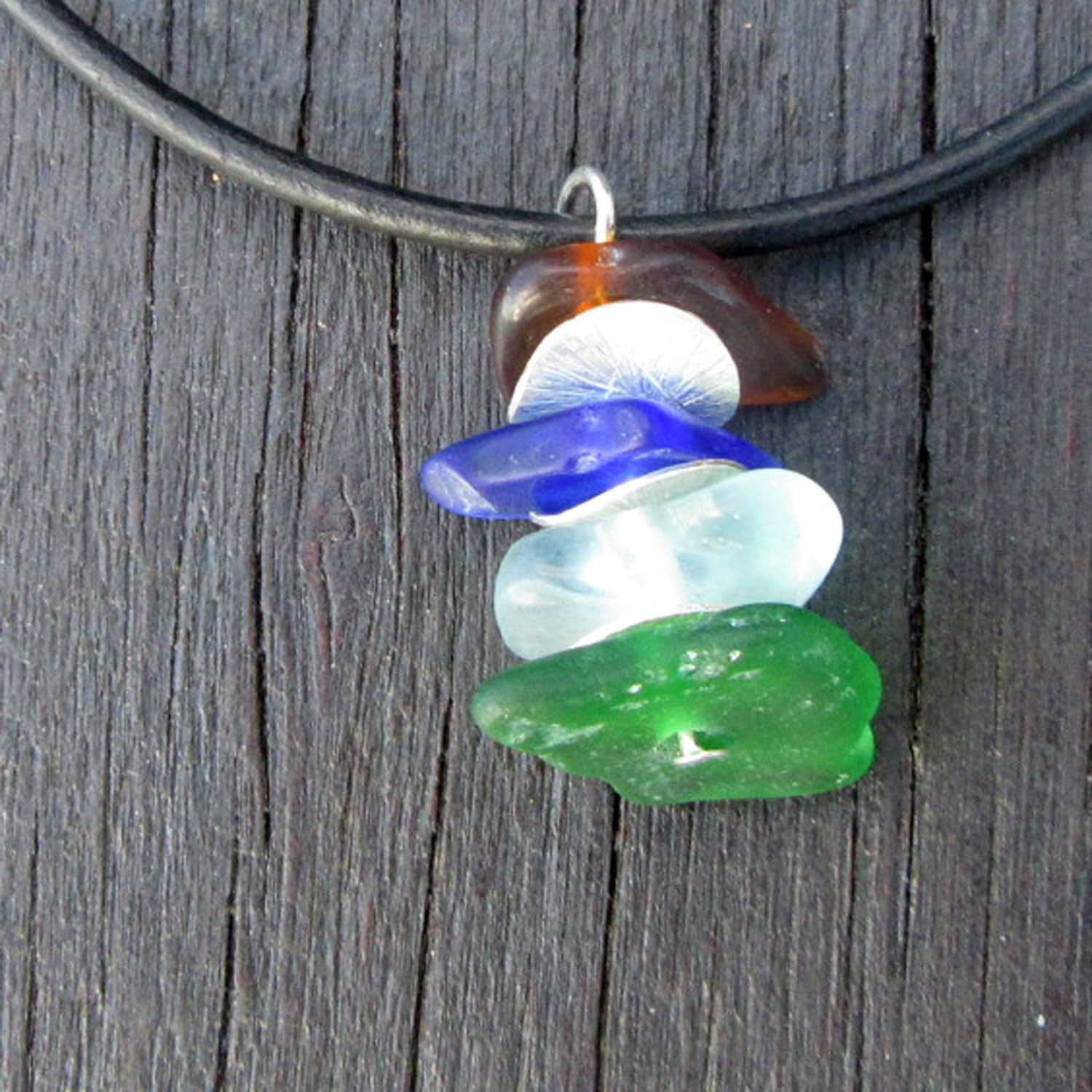 Anhänger aus Seeglas und gebürstetem Silber, Einzelstück