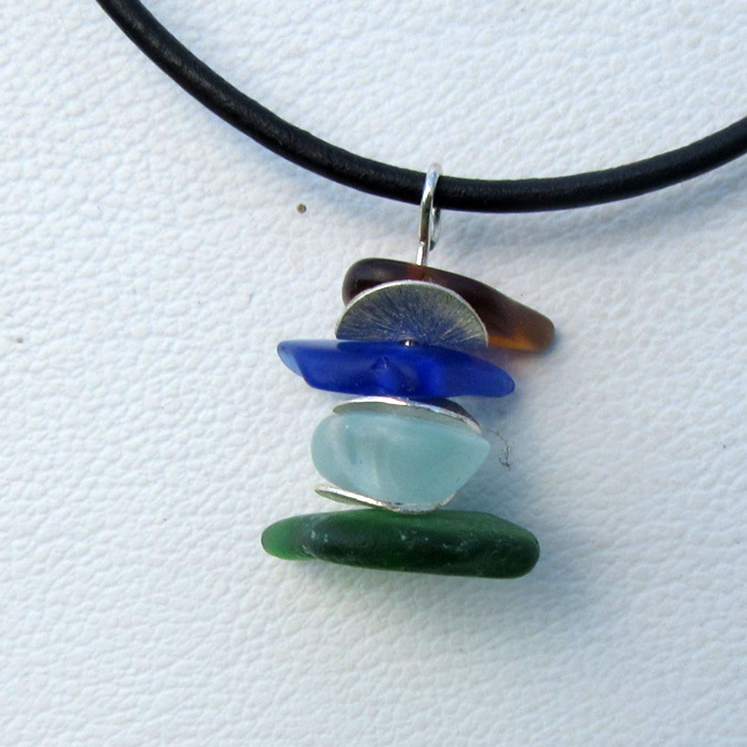 Anhänger aus Seeglas und gebürstetem Silber, Einzelstück