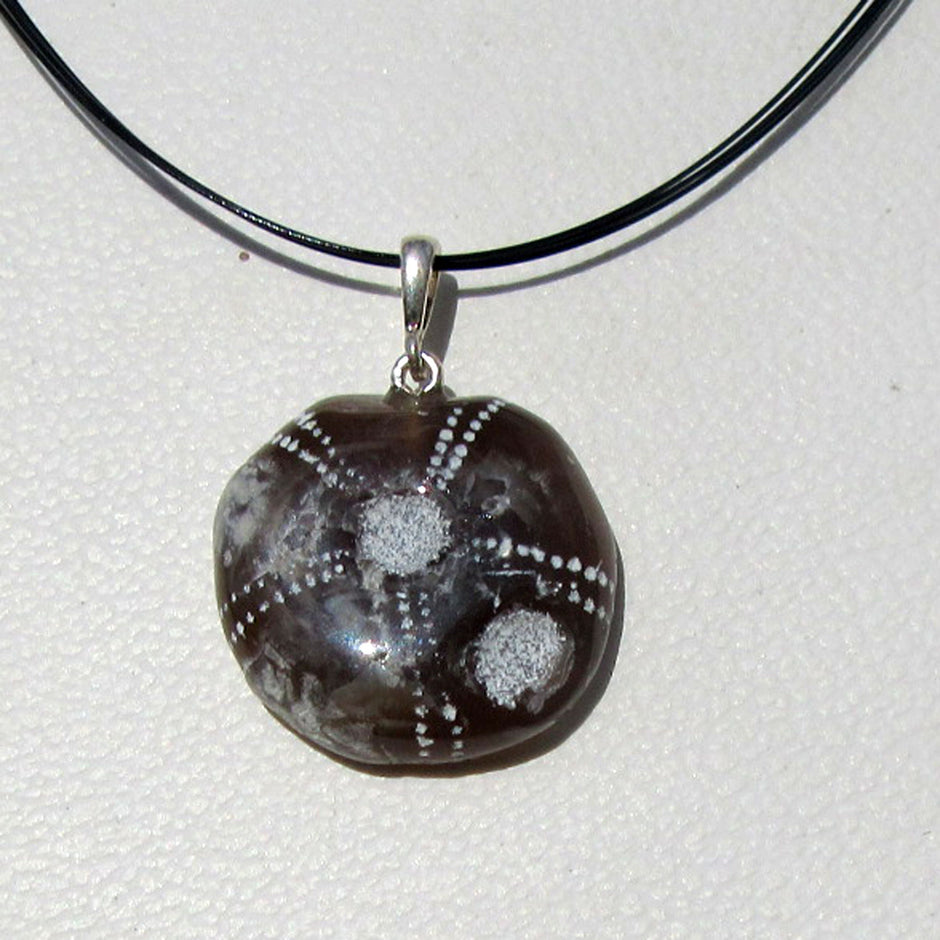 Versteinerte Seeigel-Unterseite, poliert, Silberöse, Unikat