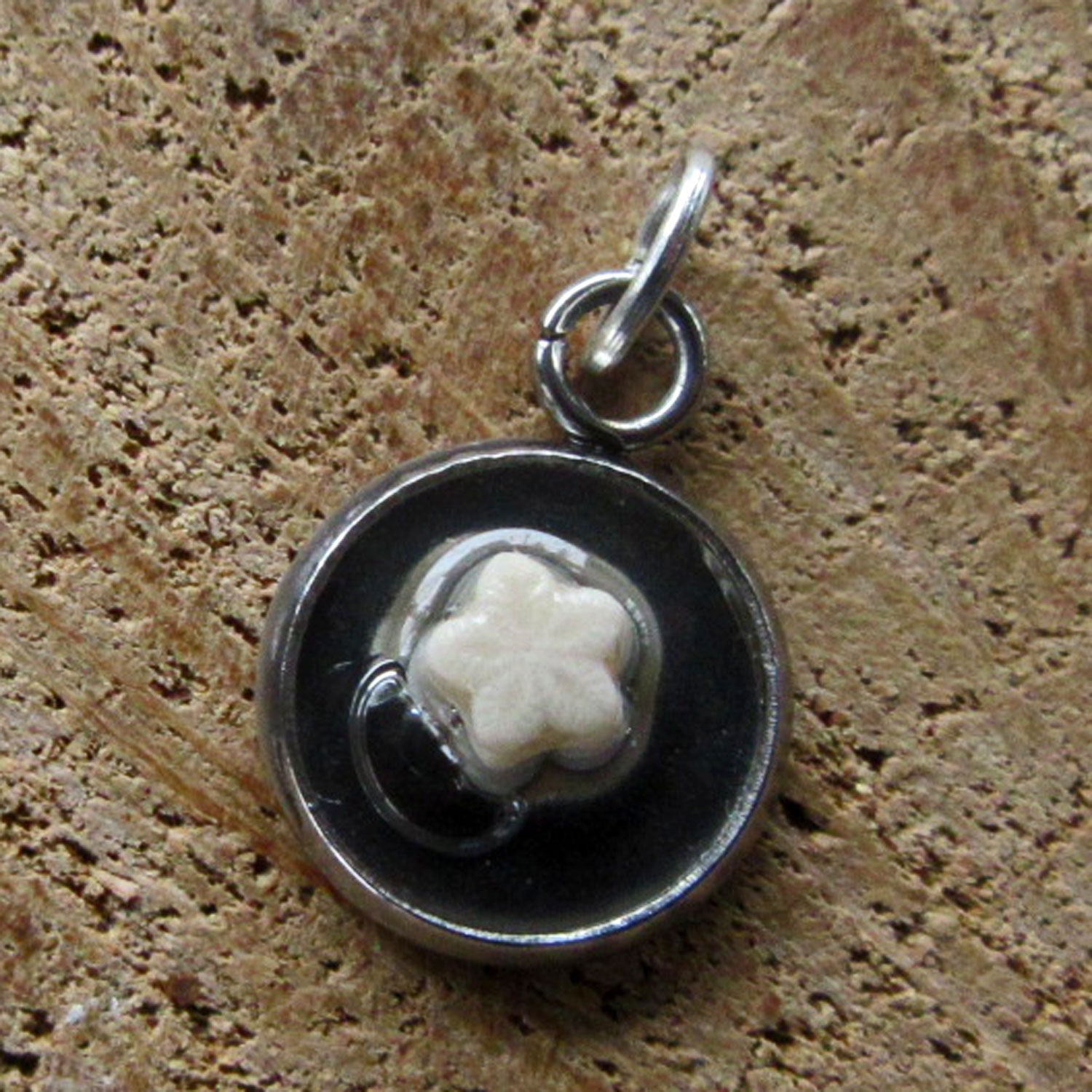 Kleiner runder Anhänger mit Seelilie von Rügen in Kunstharz