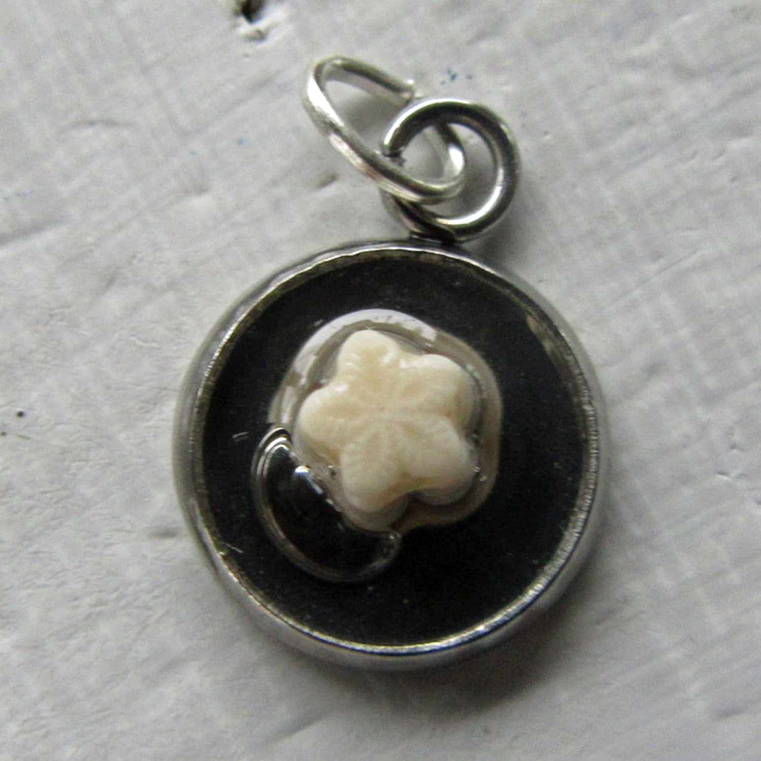 Kleiner runder Anhänger mit Seelilie von Rügen in Kunstharz