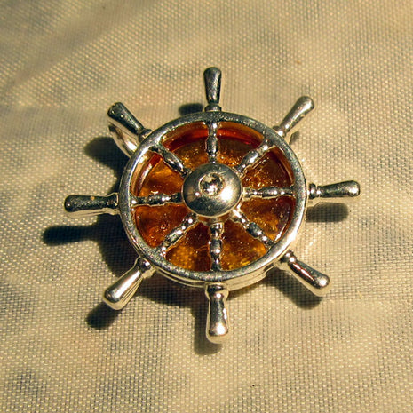 Steuerrad-Anhänger aus Silber mit Bernstein, beidseitig tragbar