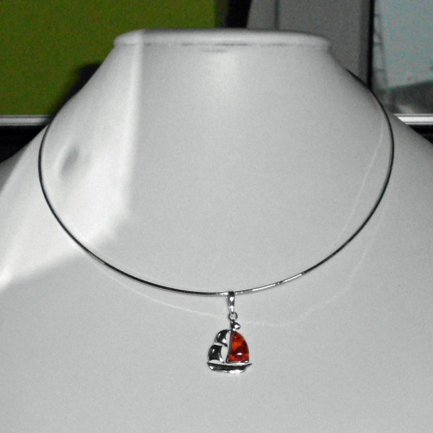 Silberanhänger Segelboot mit Bernstein, Unikat von Rügen