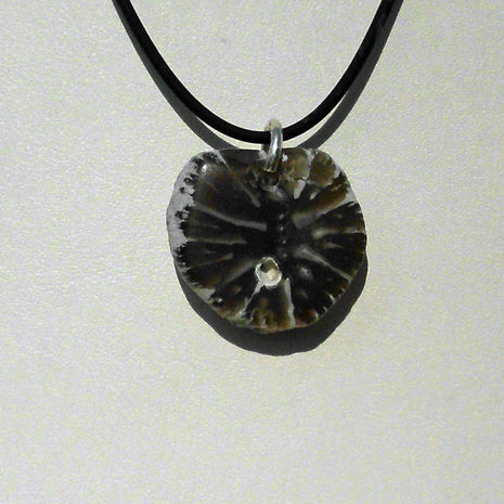 Anhänger aus versteineter Koralle Parasmilia, Silber und Kautschuk