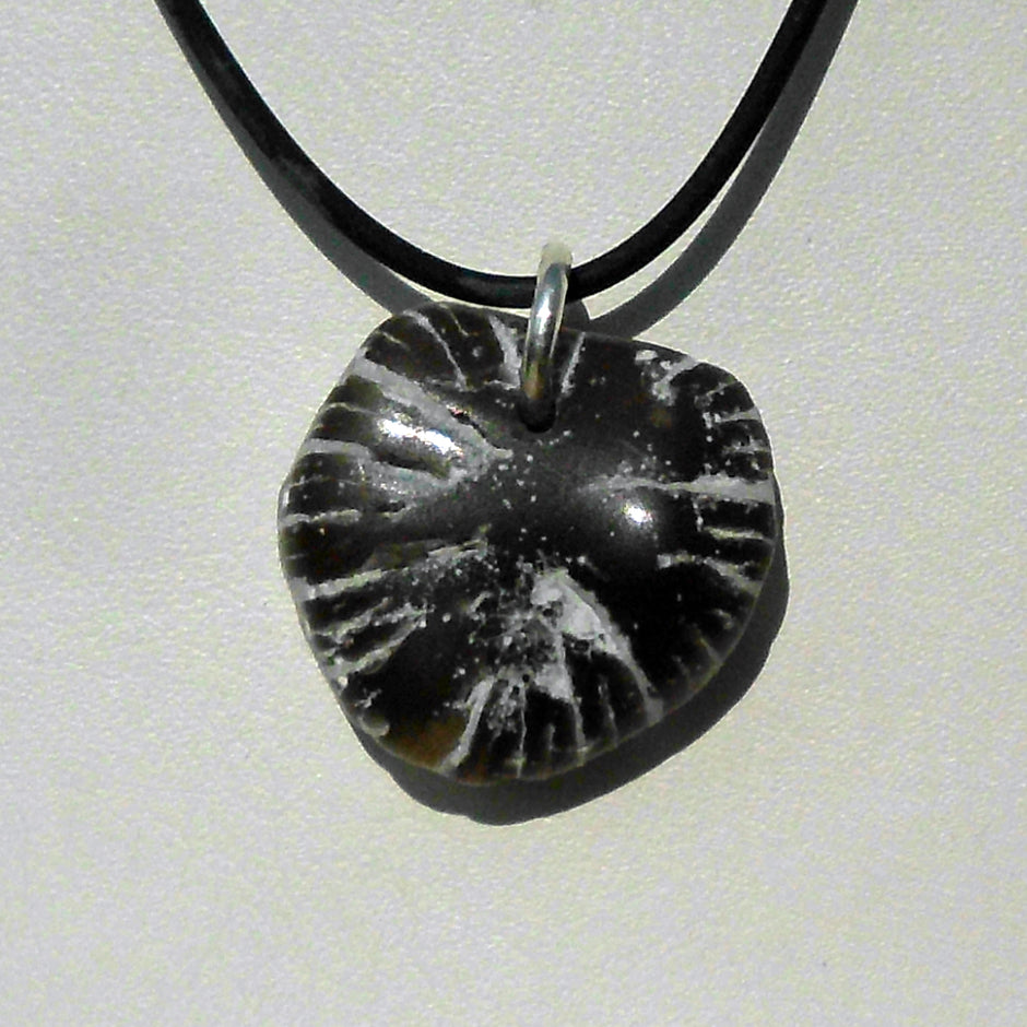 Anhänger aus versteineter Koralle Parasmilia, Silber und Kautschuk