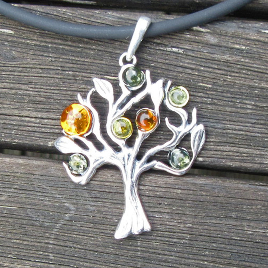 Edler Silberanhänger mit Bernstein, Baum des Lebens
