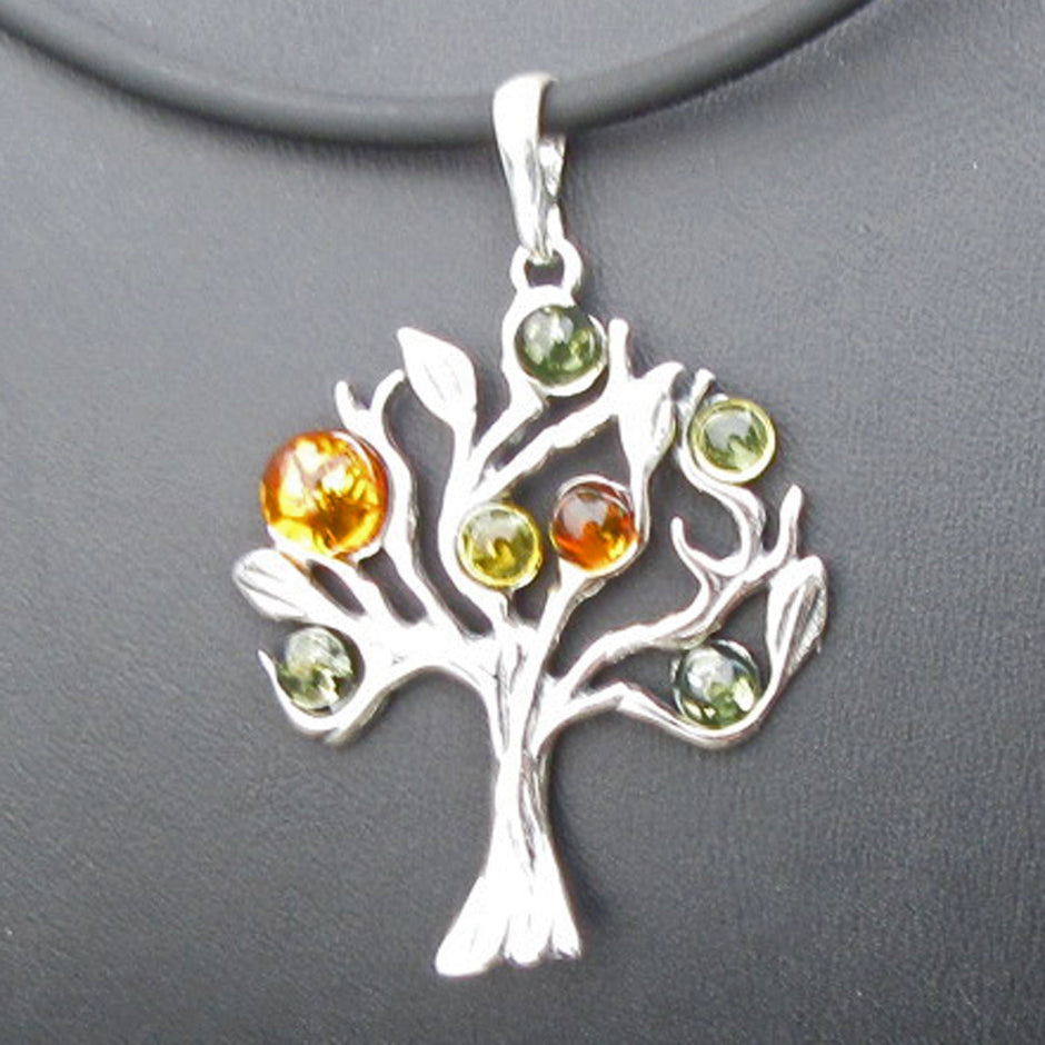 Edler Silberanhänger mit Bernstein, Baum des Lebens
