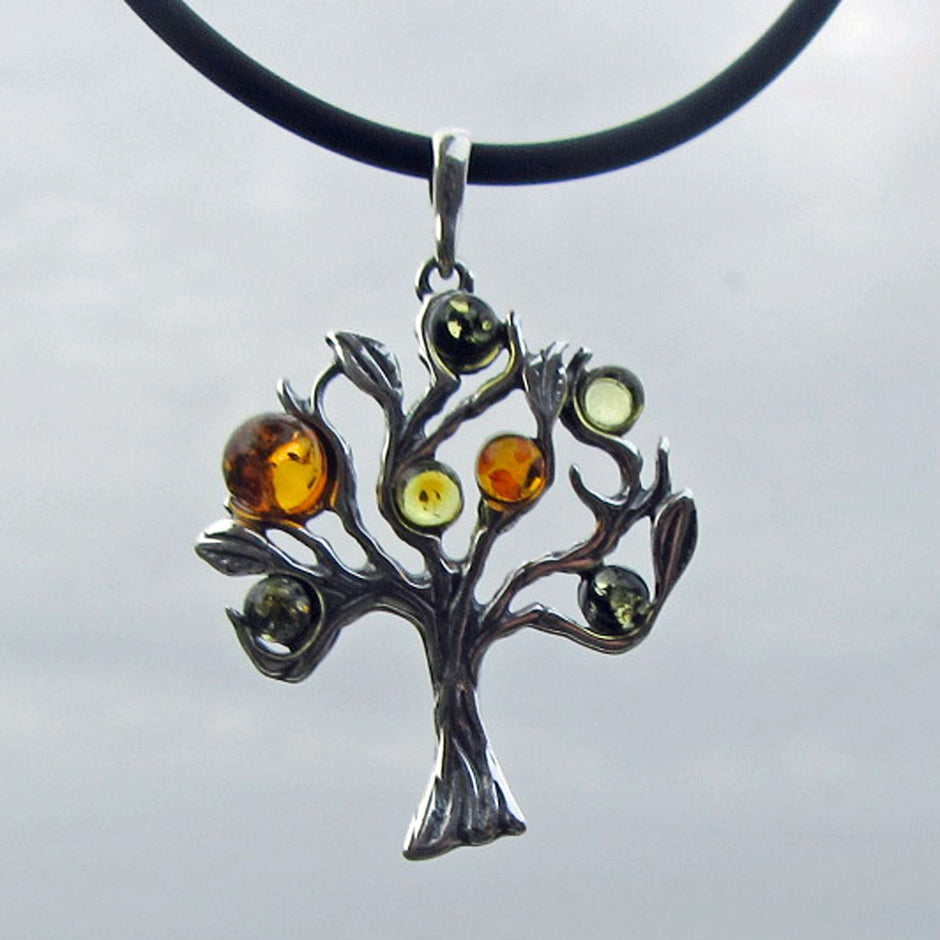 Edler Silberanhänger mit Bernstein, Baum des Lebens