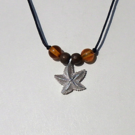 Collier mit Bernstein und Hanfblatt aus Silber, Unikat