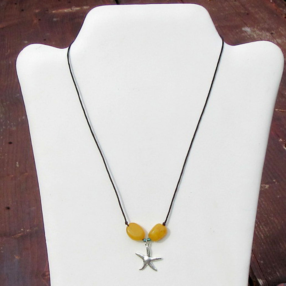 Collier mit länglichen Bernsteinen und Silber-Seestern