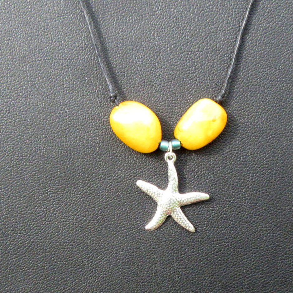 Collier mit länglichen Bernsteinen und Silber-Seestern