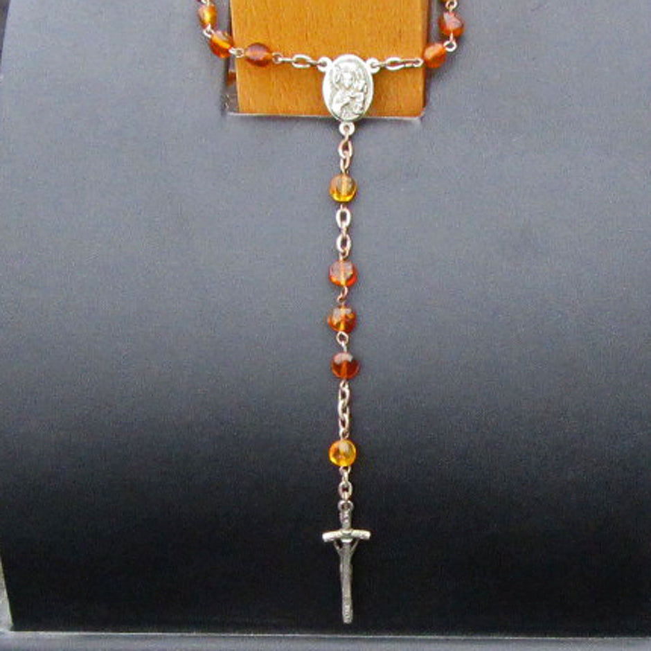 Rosenkranz aus kognacfarbenem Bernstein, 65 cm
