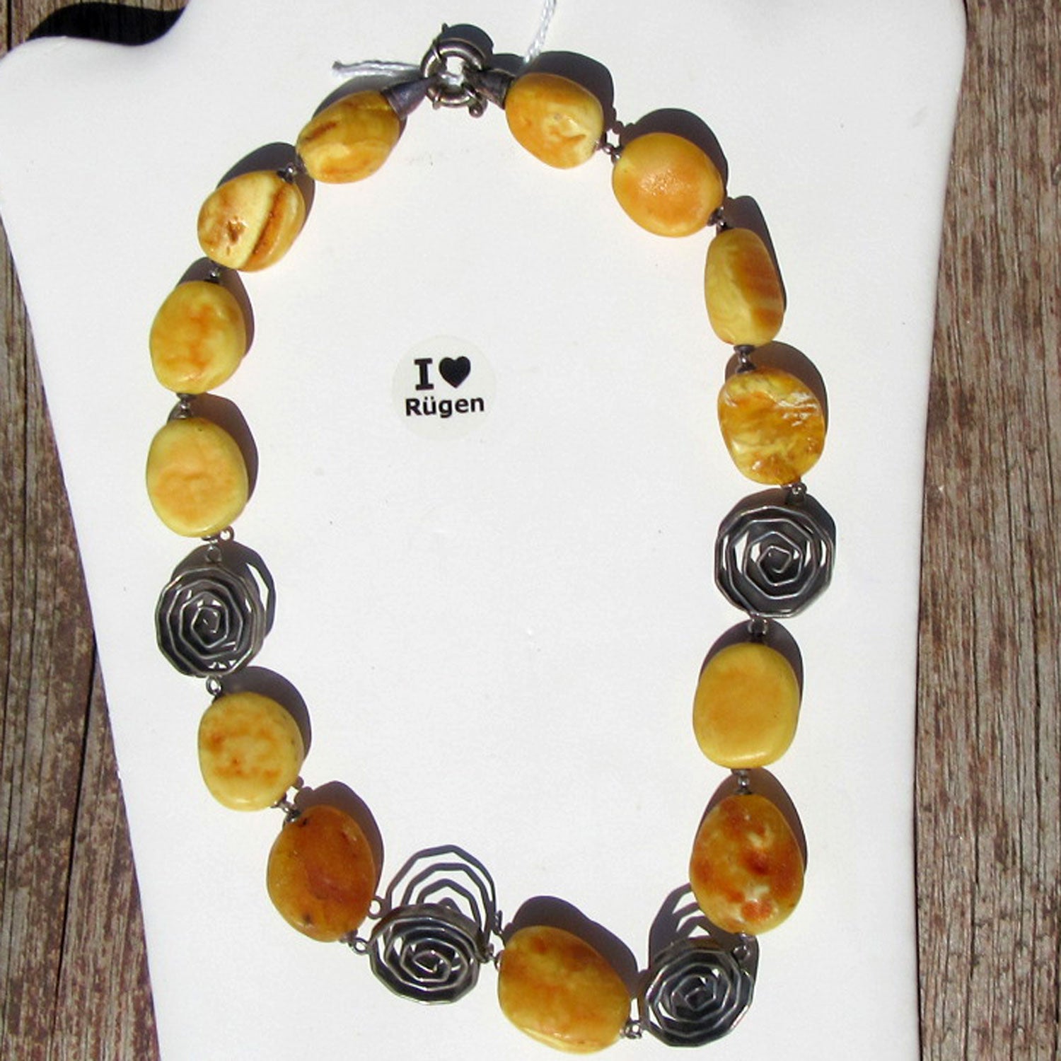 Designerstück - Bernsteinkette mit Silberspiralen