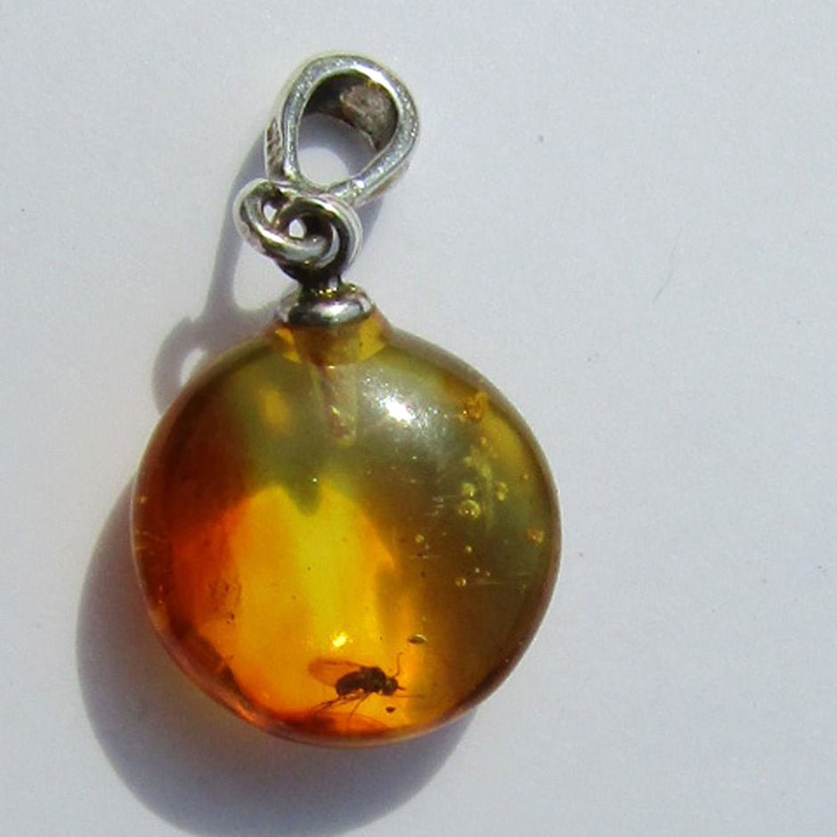 Kleiner Bernsteinanhänger mit Inkluse(Fliege ?)