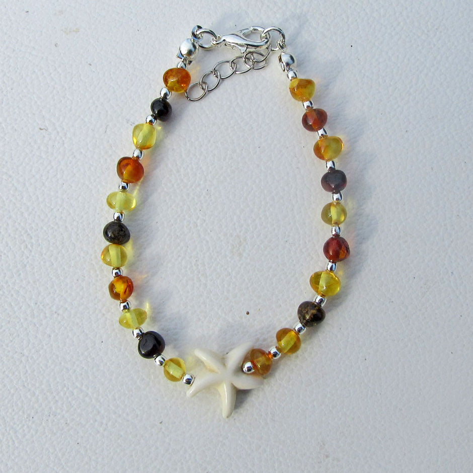Einzigartiges Kinderarmband aus Bernstein und Seestern