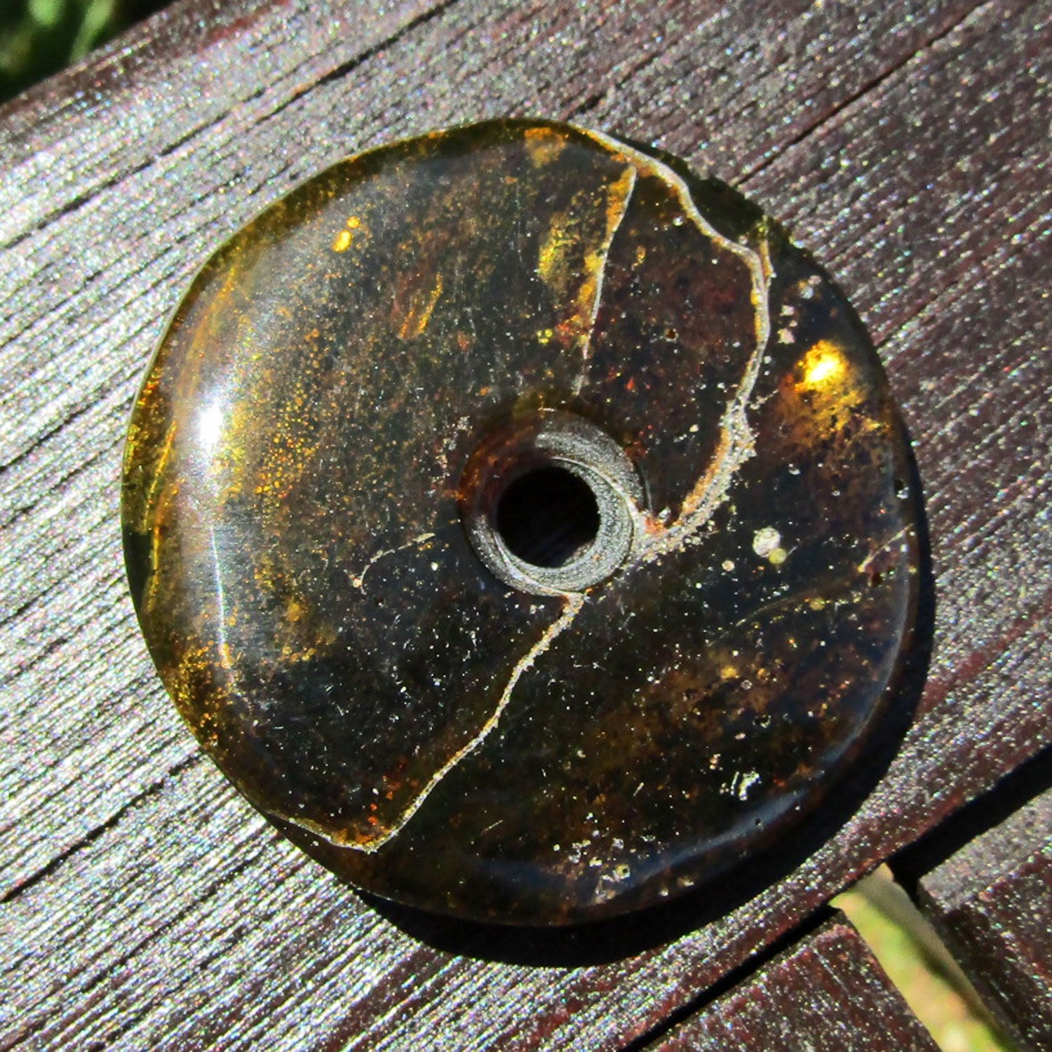 Dunkler, polierter Bernsteindonut – Einzelstück von Rügen